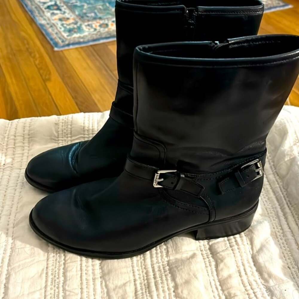Lauren Ralph Lauren Leather boots black with buckle on outer ankle. Inside zip.
